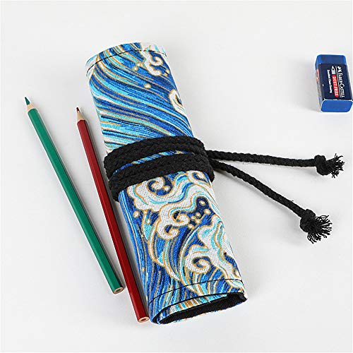 Funny Live 36/48/72 Slots Colored Pencil Wrap Pencils Roll Holder Organizer Holder Colored Pen Paint Brush Storage Pouch Portable for Artist Student (Blue Ocean, 36 Slots) - Image 2