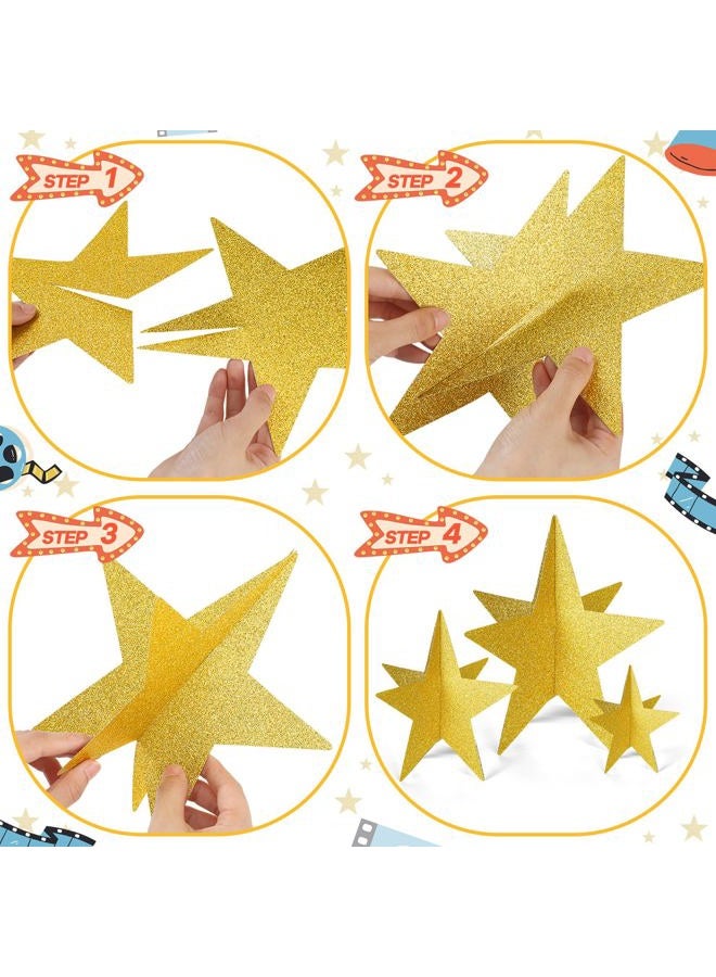 Sinload 45 Pcs Star Centerpieces for Movie Night Party Decorations 3D 2025 Graduation Table Decor 3 Sizes 8" 5" 3" Red Carpet Film Show Theme Birthday Party Back to School Table(Gold) - Image 4