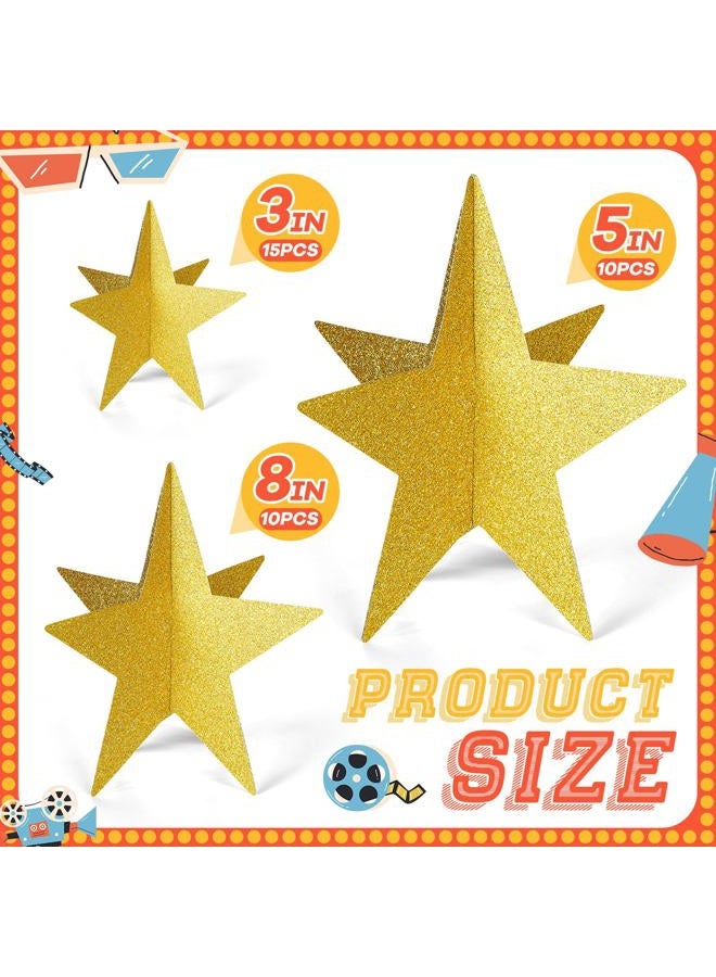 Sinload 45 Pcs Star Centerpieces for Movie Night Party Decorations 3D 2025 Graduation Table Decor 3 Sizes 8" 5" 3" Red Carpet Film Show Theme Birthday Party Back to School Table(Gold) - Image 2