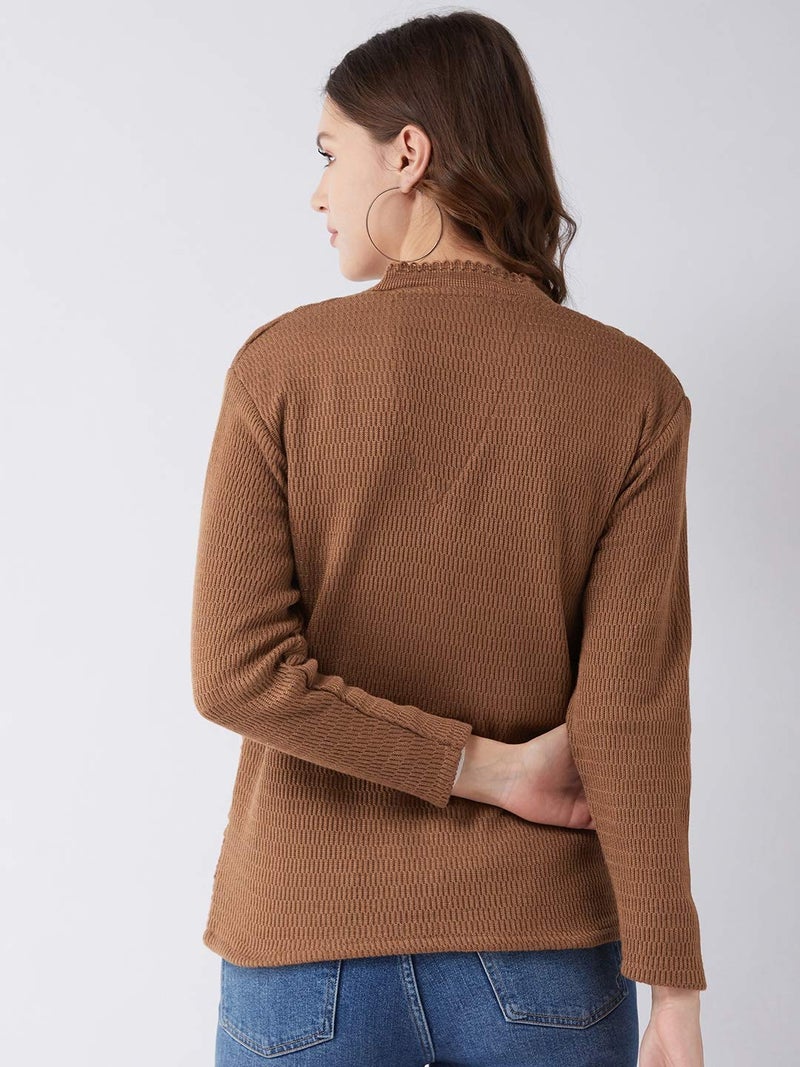 Pivl Women's Blended V-Neck Cardigan (PV502_Coffee Brown_Medium) - Image 5