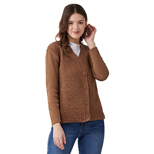 Pivl Women's Blended V-Neck Cardigan (PV502_Coffee Brown_Medium) - Image 1