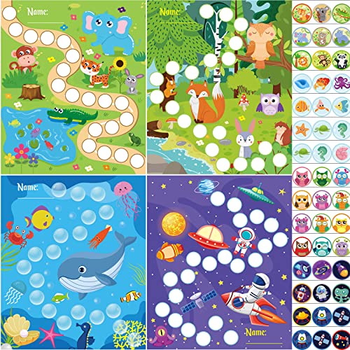 Perthlin 100 Pieces Sticker Charts for Kids Incentives Reward Chart for Kids Behavior in 4 Designs with 2160 Mini Animal Stickers Dry Erase Chore Chart for Classroom Teaching or Home Using - Image 1