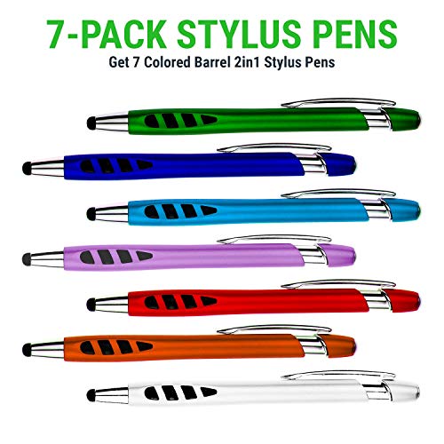 SyPen Stylus Pen for Touch Screens & Ballpoint Writing Pens, with Sensitive Stylus Tip - 2 in 1, Compatible for Your Touch Screen Devices - Assorted Barrel Colors, Black Ink, 7 Pack - Image 2