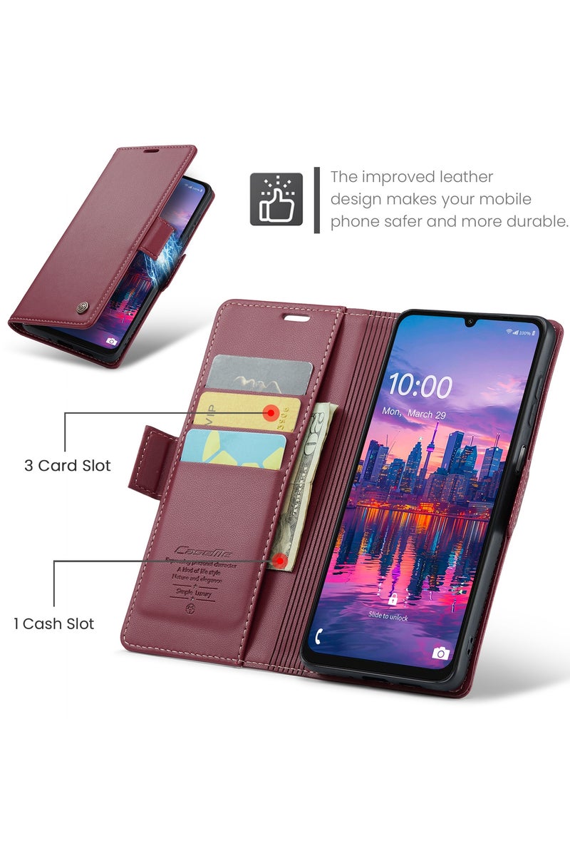 CaseMe Flip Wallet Case For Samsung Galaxy A16 4G/5G RFID Blocking PU Leather Wallet Flip Folio Case with Card Holder Kickstand Shockproof Phone Cover - Red - Image 2