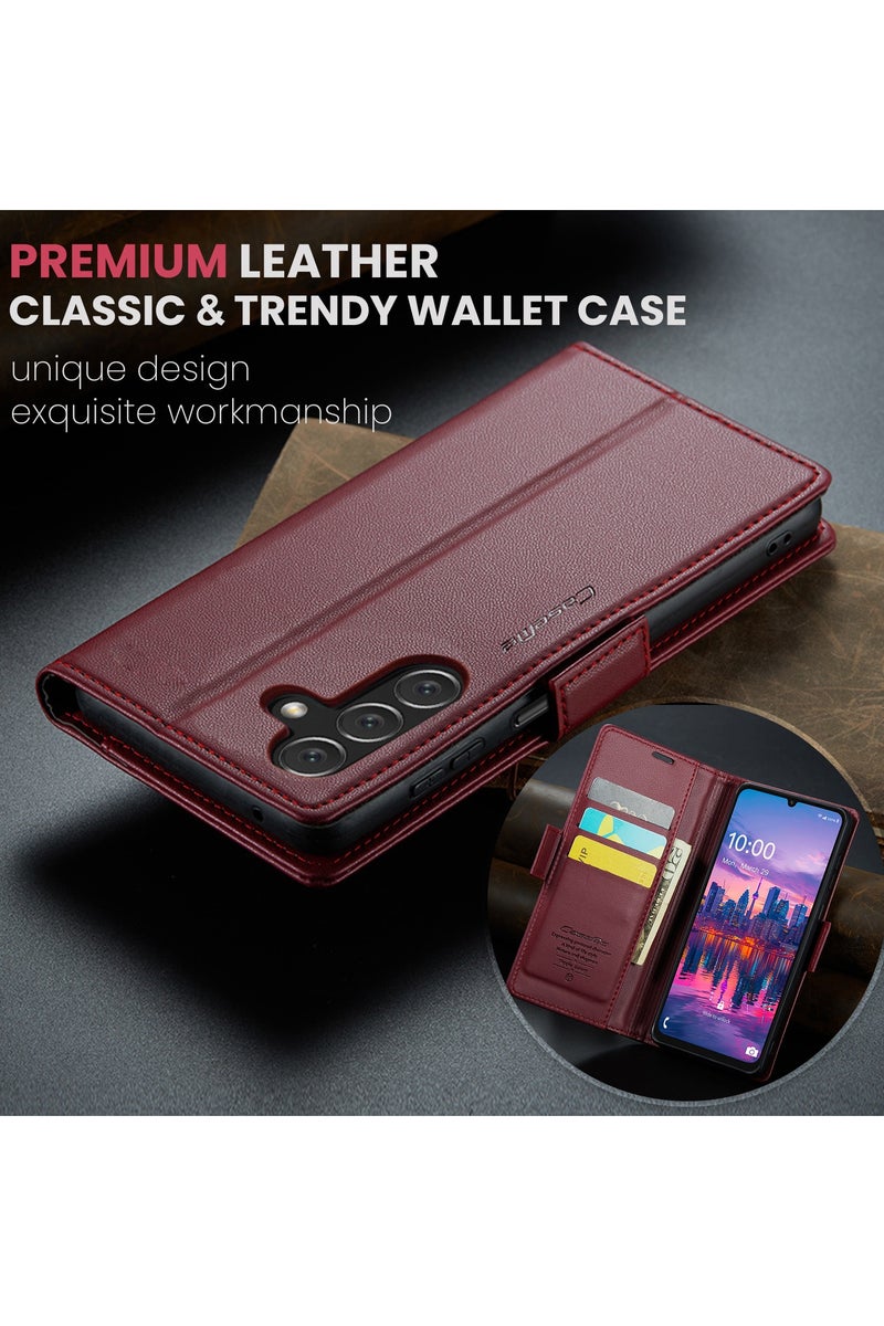CaseMe Flip Wallet Case For Samsung Galaxy A16 4G/5G RFID Blocking PU Leather Wallet Flip Folio Case with Card Holder Kickstand Shockproof Phone Cover - Red - Image 5