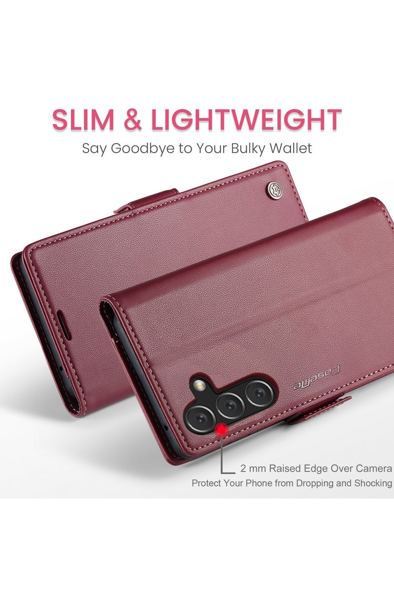 CaseMe Flip Wallet Case For Samsung Galaxy A16 4G/5G RFID Blocking PU Leather Wallet Flip Folio Case with Card Holder Kickstand Shockproof Phone Cover - Red - Image 3