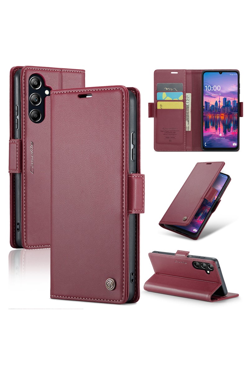 CaseMe Flip Wallet Case For Samsung Galaxy A16 4G/5G RFID Blocking PU Leather Wallet Flip Folio Case with Card Holder Kickstand Shockproof Phone Cover - Red - Image 1