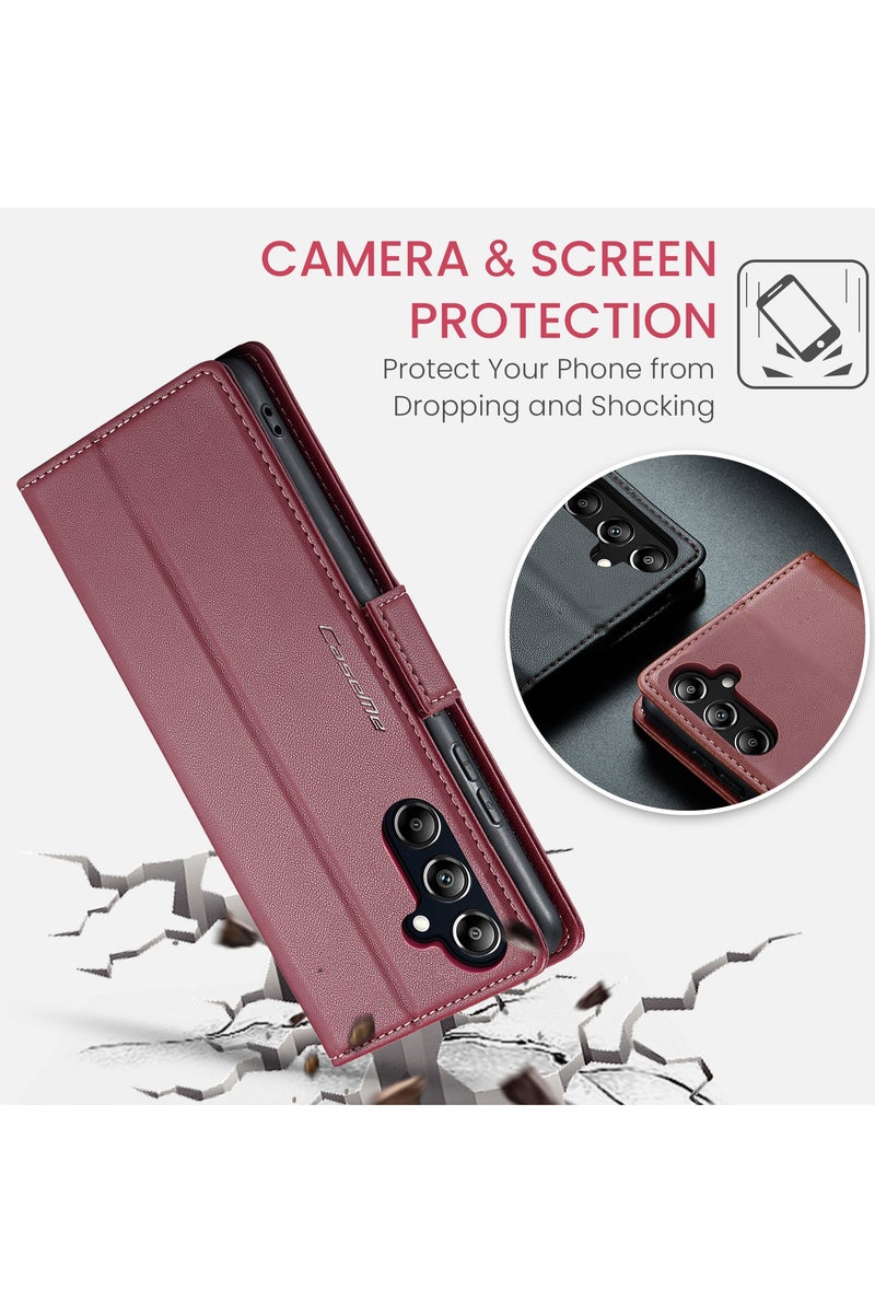 CaseMe Flip Wallet Case For Samsung Galaxy A16 4G/5G RFID Blocking PU Leather Wallet Flip Folio Case with Card Holder Kickstand Shockproof Phone Cover - Red - Image 4