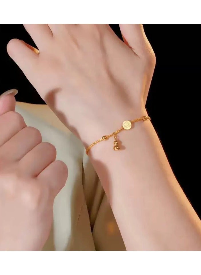 MIMOE Adjustable Hand Chain Foot Bracelet K Gold, Ping An Fu Titanium Steel Jewelry Light Luxury Exquisite Non fading Bracelet Suitable Daily Wear Best Gift for Friends - Image 3