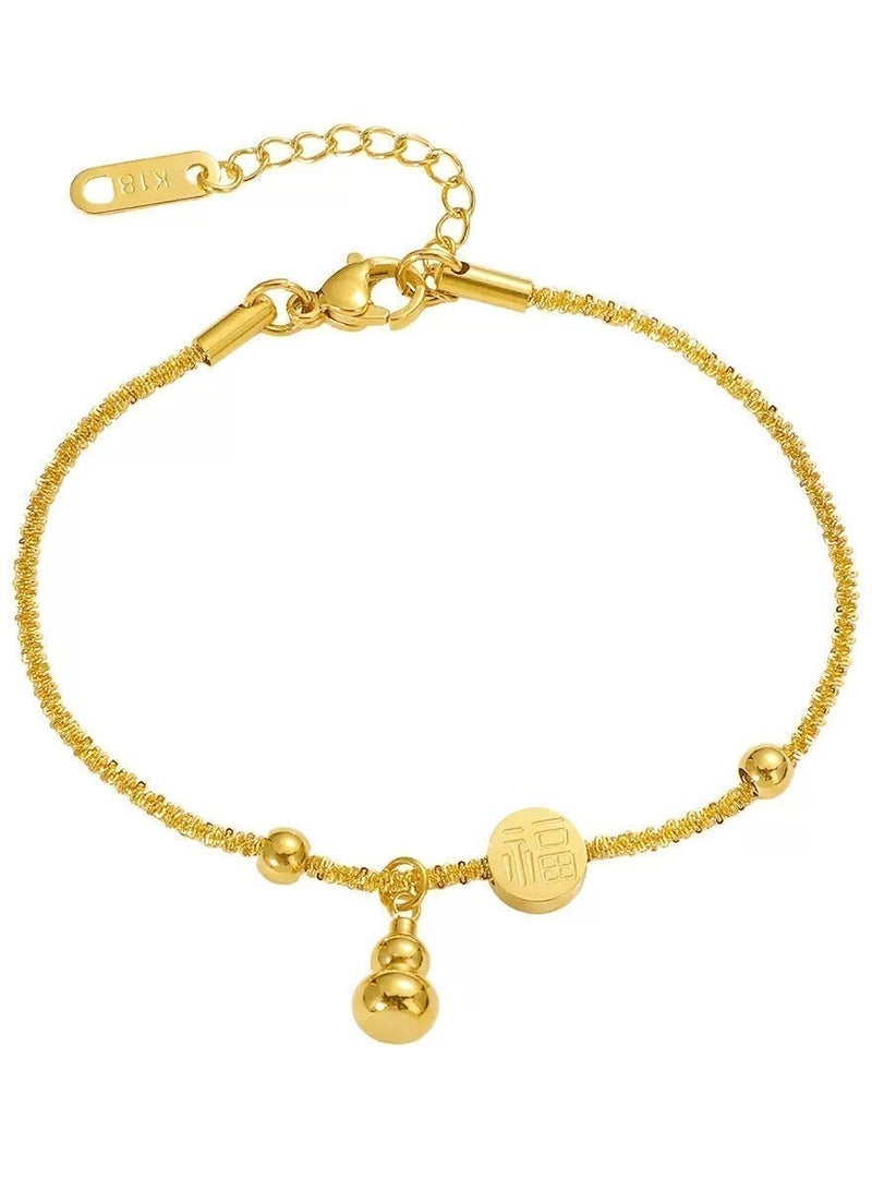 MIMOE Adjustable Hand Chain Foot Bracelet K Gold, Ping An Fu Titanium Steel Jewelry Light Luxury Exquisite Non fading Bracelet Suitable Daily Wear Best Gift for Friends - Image 1