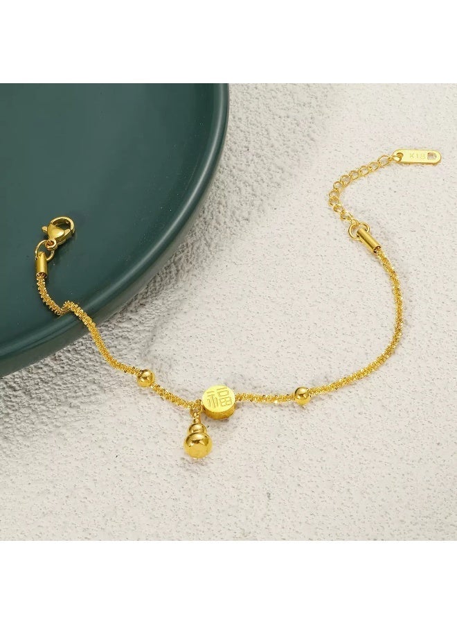 MIMOE Adjustable Hand Chain Foot Bracelet K Gold, Ping An Fu Titanium Steel Jewelry Light Luxury Exquisite Non fading Bracelet Suitable Daily Wear Best Gift for Friends - Image 5