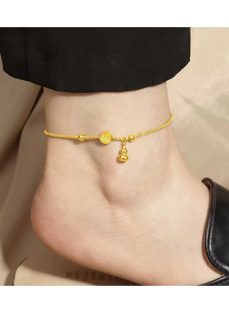 MIMOE Adjustable Hand Chain Foot Bracelet K Gold, Ping An Fu Titanium Steel Jewelry Light Luxury Exquisite Non fading Bracelet Suitable Daily Wear Best Gift for Friends - Image 2