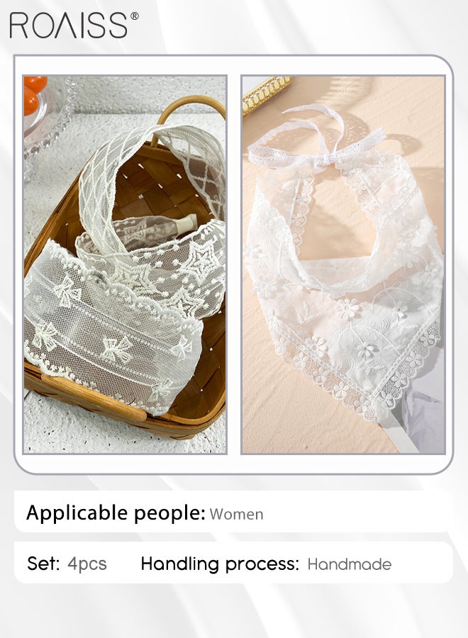 roaiss 3 Pcs Wide-brimmed White Lace Headbands and 1 pc Floral Soft Lace Headwrap Lace Headband Headcover Triangular Headscarf, Hair Accessories Set for Women Girls - Image 3