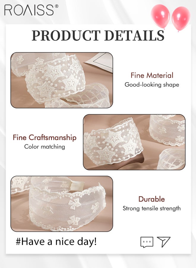 roaiss 3 Pcs Wide-brimmed White Lace Headbands and 1 pc Floral Soft Lace Headwrap Lace Headband Headcover Triangular Headscarf, Hair Accessories Set for Women Girls - Image 4