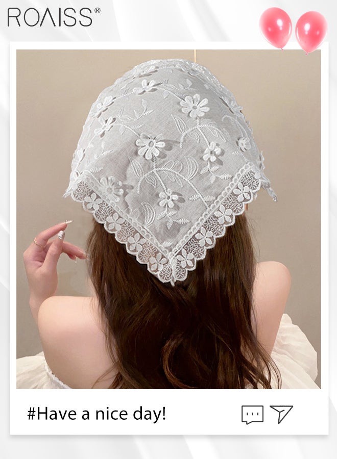 roaiss 3 Pcs Wide-brimmed White Lace Headbands and 1 pc Floral Soft Lace Headwrap Lace Headband Headcover Triangular Headscarf, Hair Accessories Set for Women Girls - Image 2