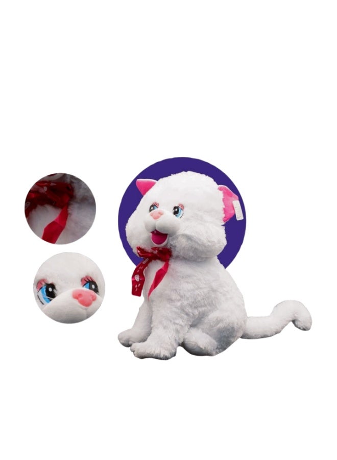 Cute Stuffed Cat Soft Toy White Pink Gift Idea For Birthdays And Holidays Size 47x24x54cm