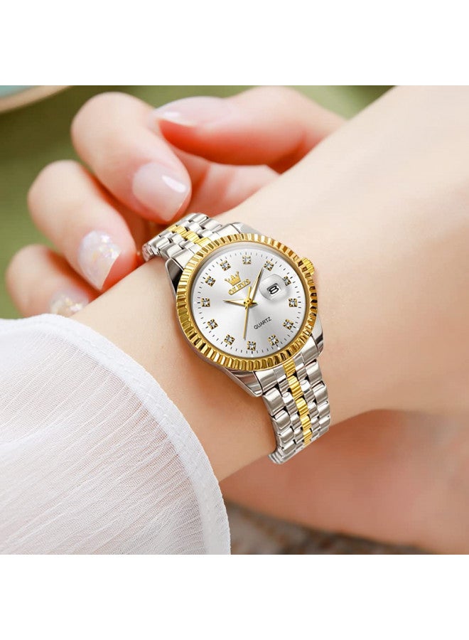 OLEVS ساعة أولايفز النسائية الفاخرة التناظرية، حركة كوارتز، 33 مم، مقاومة للماء، لونين، لمسات من الماس، ستانلس ستيل - Image 1