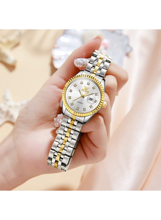 OLEVS ساعة أولايفز النسائية الفاخرة التناظرية، حركة كوارتز، 33 مم، مقاومة للماء، لونين، لمسات من الماس، ستانلس ستيل - Image 2