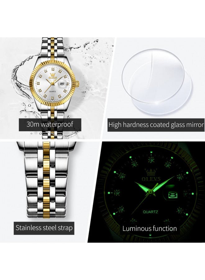 OLEVS ساعة أولايفز النسائية الفاخرة التناظرية، حركة كوارتز، 33 مم، مقاومة للماء، لونين، لمسات من الماس، ستانلس ستيل - Image 4