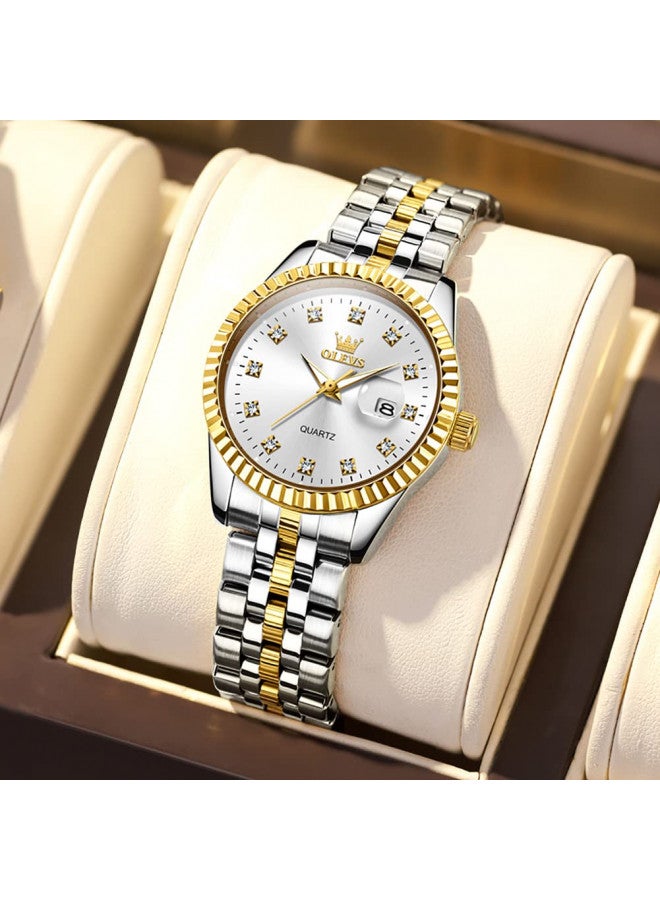 OLEVS ساعة أولايفز النسائية الفاخرة التناظرية، حركة كوارتز، 33 مم، مقاومة للماء، لونين، لمسات من الماس، ستانلس ستيل - Image 3