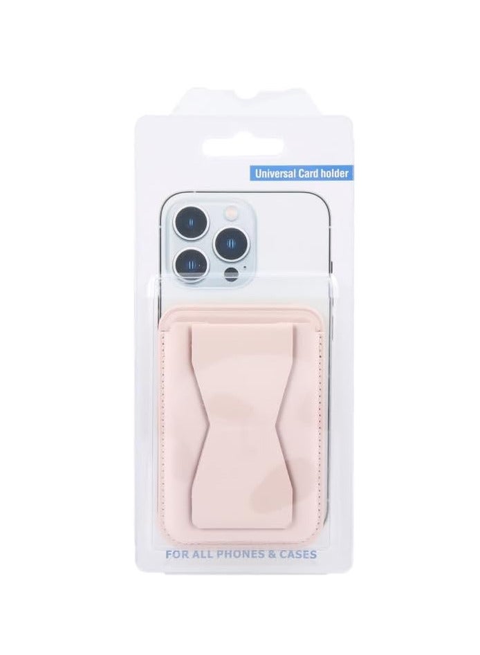 Magnetic Phone, Card Holder, with Kickstand, Leather Phone Stick on Wallet for iPhone Ultra Slim Card Holder for Back of Phone Removable Secure Phone Wallet (PINK) - Image 3