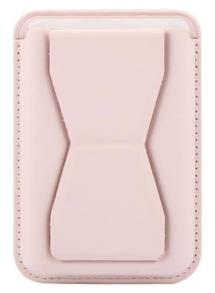 Magnetic Phone, Card Holder, with Kickstand, Leather Phone Stick on Wallet for iPhone Ultra Slim Card Holder for Back of Phone Removable Secure Phone Wallet (PINK) - Image 1
