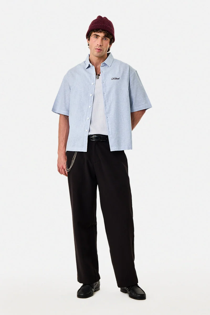 SNITCH Embroidered Linen Blend Box Fit Shirt