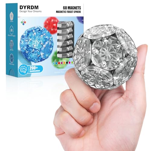 DYRDM Magnetic Fidget Sphere 12 PCS 200 Combinations with Magnet Blocks Magnetic Fidget Toys Sensory Balls Desk Toys for Adults Teens 14 Stress Relief Gift Stocking Stuffers Graphite - Image 1