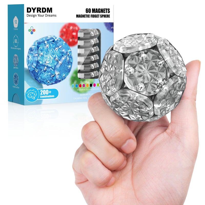 DYRDM Magnetic Fidget Sphere 12 PCS 200 Combinations with Magnet Blocks Magnetic Fidget Toys Sensory Balls Desk Toys for Adults Teens 14 Stress Relief Gift Stocking Stuffers Graphite - Image 3