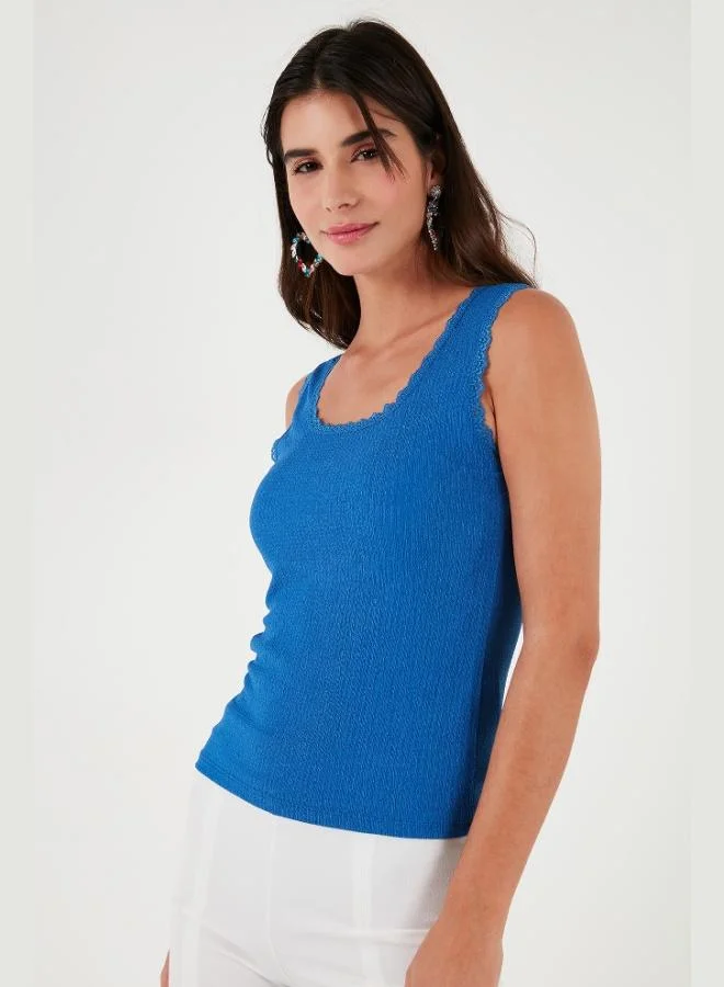 Lela Lela Slim Fit Thick Strap Lace Square Neck Crepe Tank Women's Tank Top 5864979