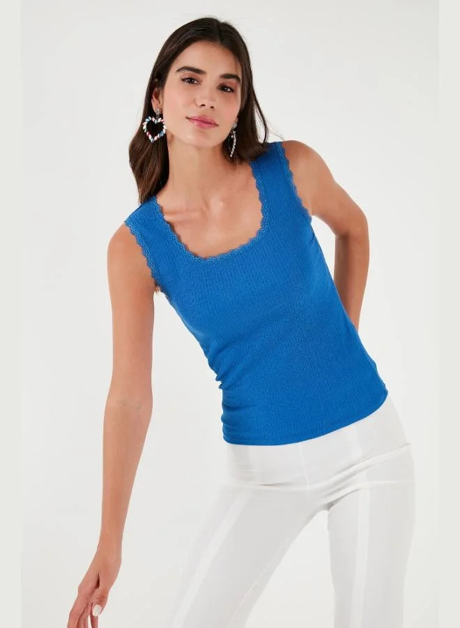 Lela Lela Slim Fit Thick Strap Lace Square Neck Crepe Tank Women's Tank Top 5864979