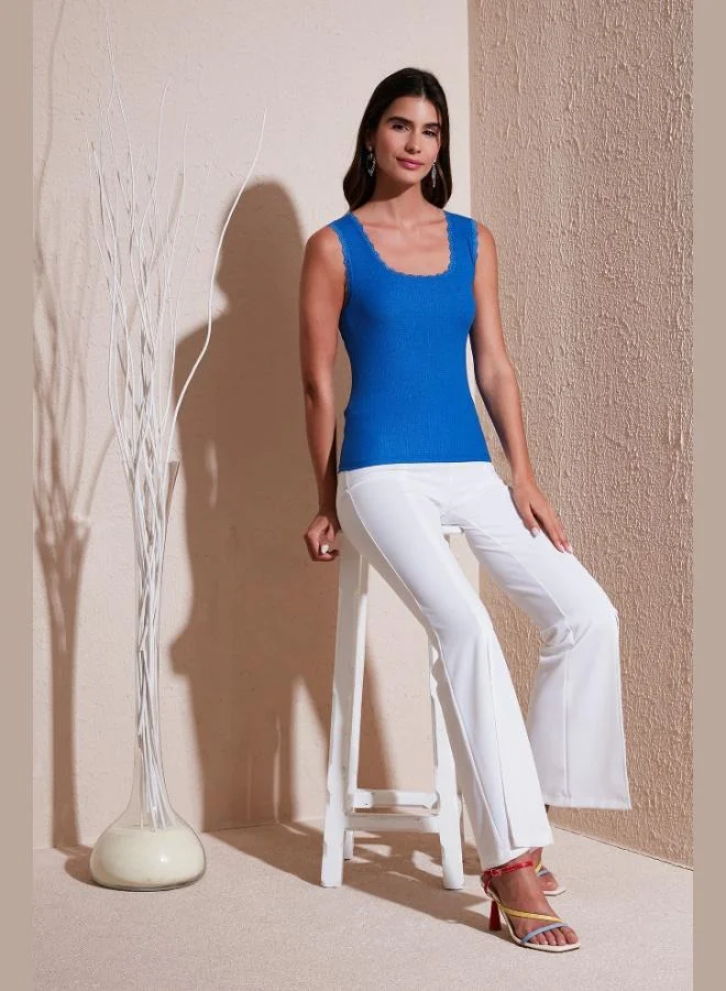 Lela Lela Slim Fit Thick Strap Lace Square Neck Crepe Tank Women's Tank Top 5864979