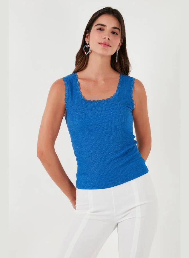 Lela Lela Slim Fit Thick Strap Lace Square Neck Crepe Tank Women's Tank Top 5864979