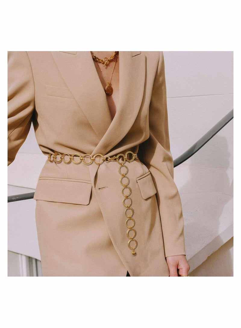 Metal Waist Chain for Women Girls Adjustable Body Link Belt Fashion Belly Jewelry Lady's Polished O- Ring All Over Links fit Jeans Dresses (Gold) - Image 2