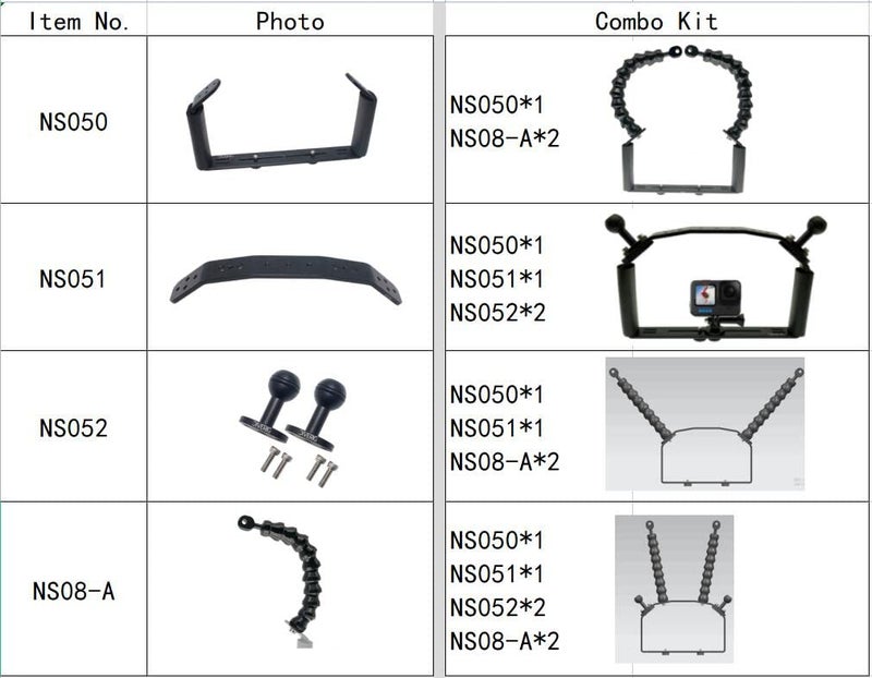 nitescuba Underwater Handle Tray Bracket Aluminum Alloy Dual Handheld Video Light Stabilizer Tray for Camera housing，Handle Grip for gopro Set up Works for Hero 10,Action Camera - Image 2