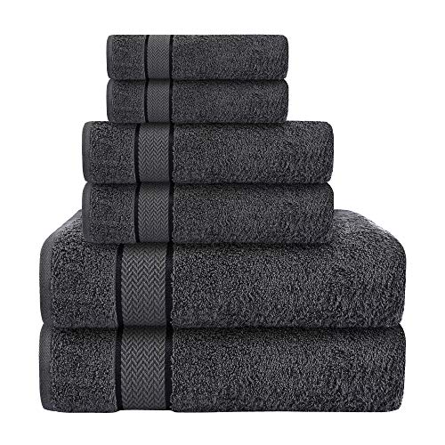 CRAFTBERRY Luxury Bath Towels Set-100% Cotton- 2 Bath, 2 Hand & 2 Washcloths- Large, Thick, Fluffy, Absorbent, Quick Dry, Soft, Plush -Gift, Hotel, Gym Towel -6 Piece Luxury Bathroom Towels -Charcoal /Dark Grey - Image 1