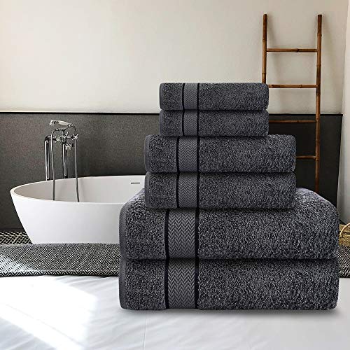 CRAFTBERRY Luxury Bath Towels Set-100% Cotton- 2 Bath, 2 Hand & 2 Washcloths- Large, Thick, Fluffy, Absorbent, Quick Dry, Soft, Plush -Gift, Hotel, Gym Towel -6 Piece Luxury Bathroom Towels -Charcoal /Dark Grey - Image 3