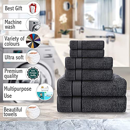 CRAFTBERRY Luxury Bath Towels Set-100% Cotton- 2 Bath, 2 Hand & 2 Washcloths- Large, Thick, Fluffy, Absorbent, Quick Dry, Soft, Plush -Gift, Hotel, Gym Towel -6 Piece Luxury Bathroom Towels -Charcoal /Dark Grey - Image 5