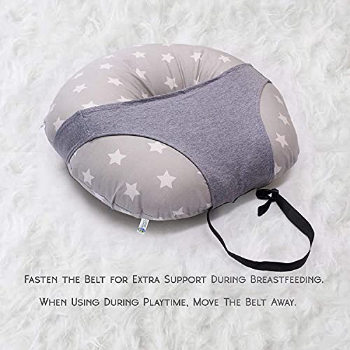 Kradyl Kroft 5in1 Baby Feeding Pillow with 100% Cotton Removable Cover | Breastfeeding Pillow | Nursing Pillow with Belt and Hoop (StarGrey) - Image 5