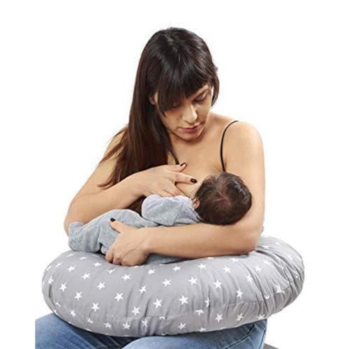 Kradyl Kroft 5in1 Baby Feeding Pillow with 100% Cotton Removable Cover | Breastfeeding Pillow | Nursing Pillow with Belt and Hoop (StarGrey) - Image 1