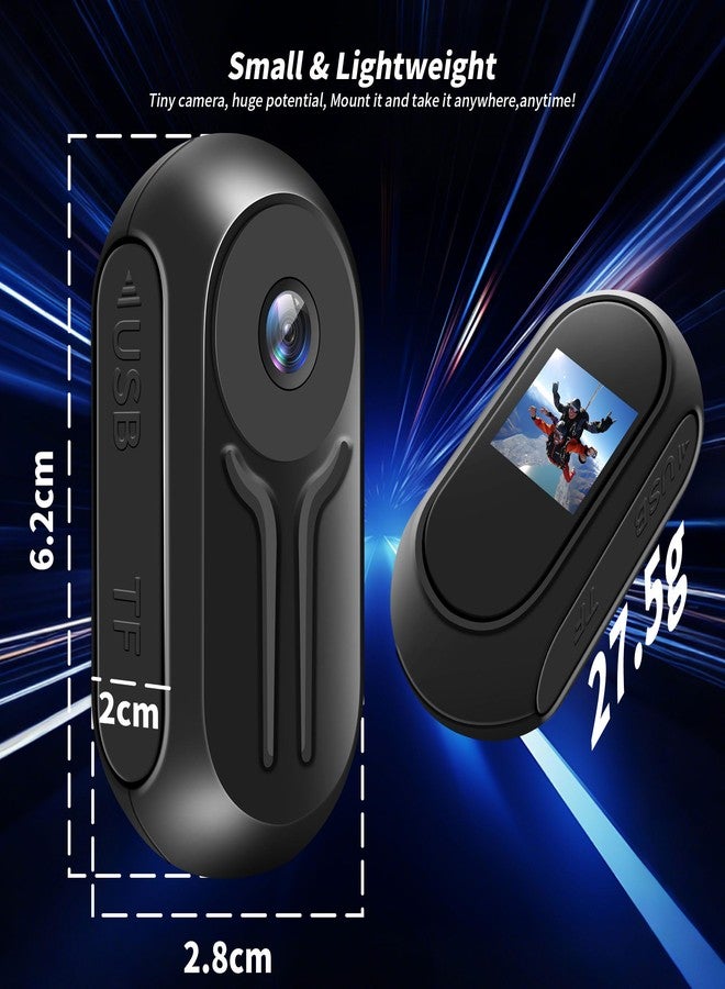 Asdanalili 1080P Thumb Action Camera with Memory Card Mini Body Camera with Magnetic Clip Wearable Hands-Free Recording POV Camera, Mount Anywhere for Sports Vlogging Cycling (Light Black, 62, GB) - Image 2