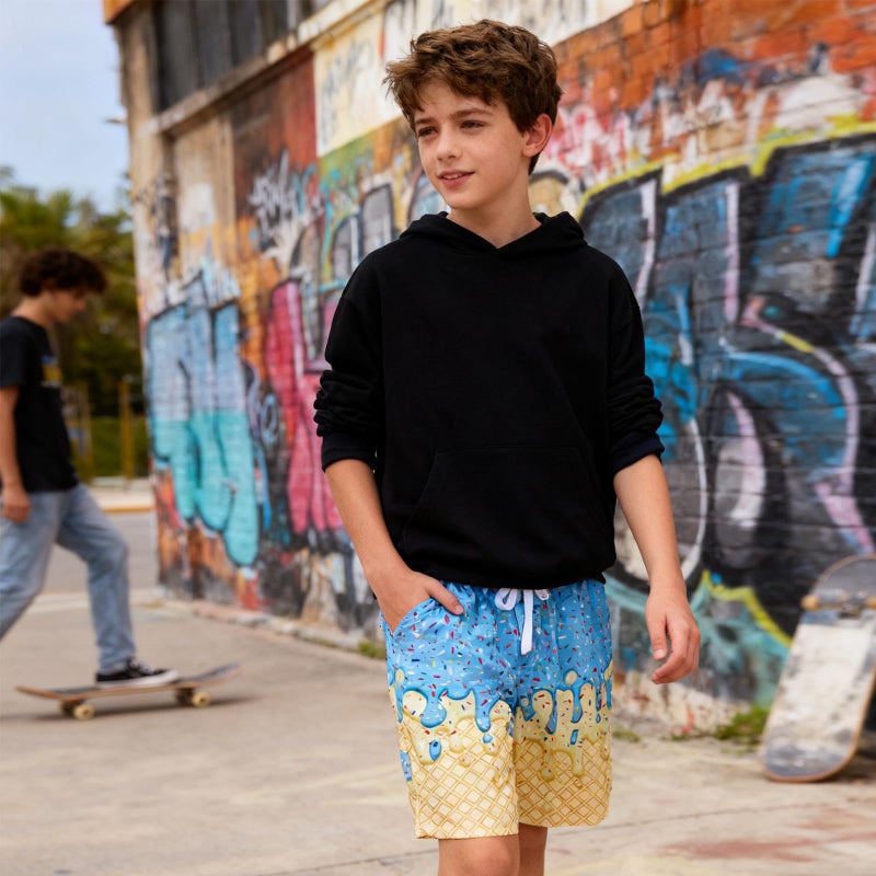 westwolf Youth Bathing Suits Big Boy Yellow Waffle Swim Trunks Size 18-20T Swim Shorts for Teens Blue Ice Cream Swimwear Boy Board Shorts XX-Large - Image 3