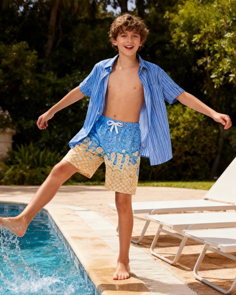westwolf Youth Bathing Suits Big Boy Yellow Waffle Swim Trunks Size 18-20T Swim Shorts for Teens Blue Ice Cream Swimwear Boy Board Shorts XX-Large - Image 2