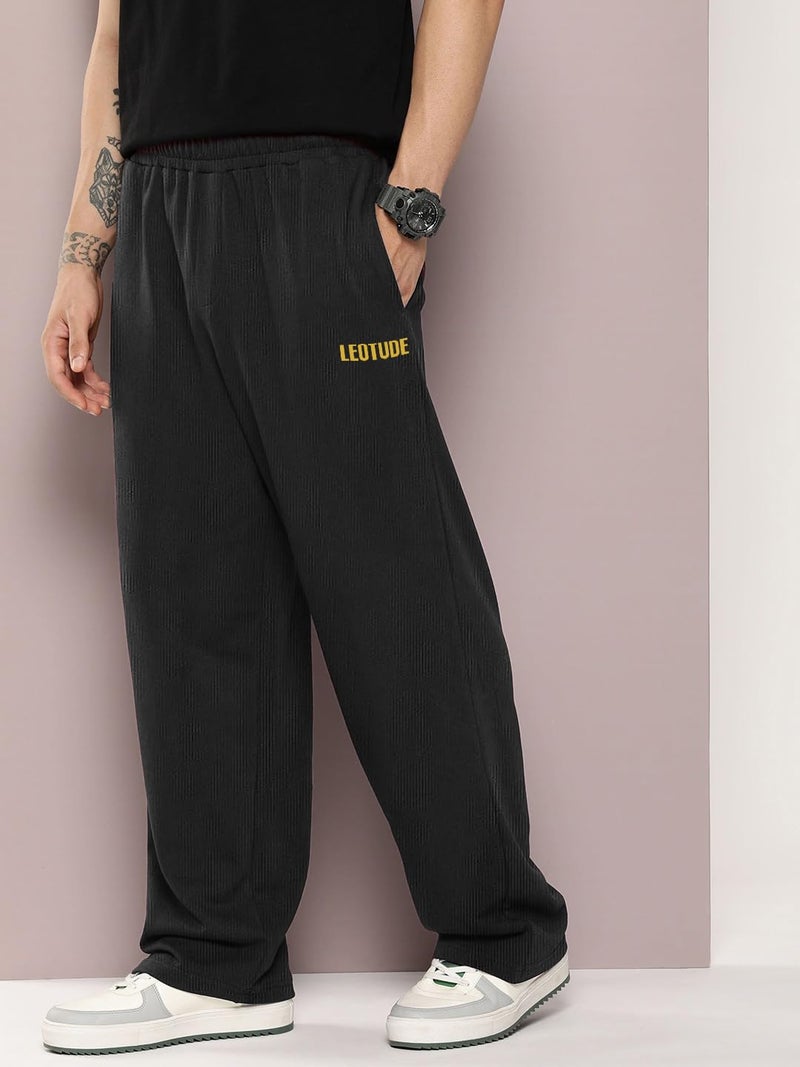 LEOTUDE Men Regular Fit Mid Rise Track Pant || Plain Track Pant (TRK209_BBL_P_ZBlack_2XL) - Image 3