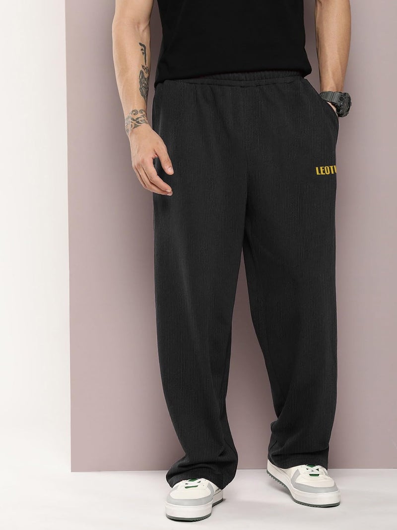 LEOTUDE Men Regular Fit Mid Rise Track Pant || Plain Track Pant (TRK209_BBL_P_ZBlack_2XL) - Image 2
