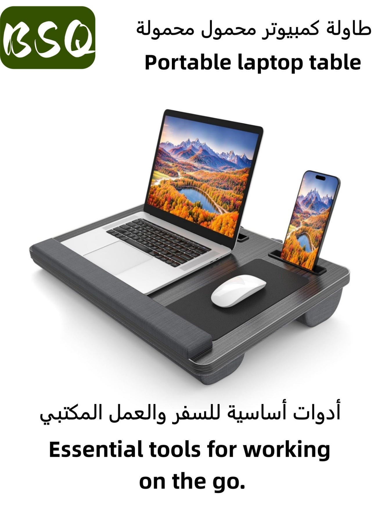 Lap Desk | Portable Large Laptop Desk | Portable Office Desk | Bedside Office Desk | Fits laptops up to 17.3 inches | Built-in mouse pad and wrist rest | Padded | For tablets and phones (Black)