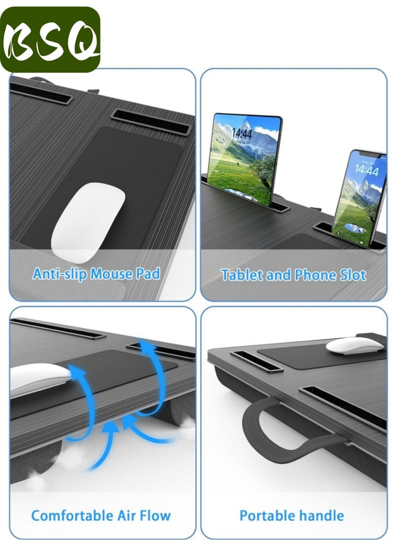 بي إس كيو طاولة حضن | طاولة لابتوب كبيرة محمولة | طاولة مكتب محمولة | طاولة مكتب بجانب السرير | تناسب أجهزة اللابتوب حتى ١٧.٣ بوصة | وسادة ماوس مدمجة ومسند للمعصم | مبطنة | للأجهزة اللوحية والهواتف (أسود) - Image 5