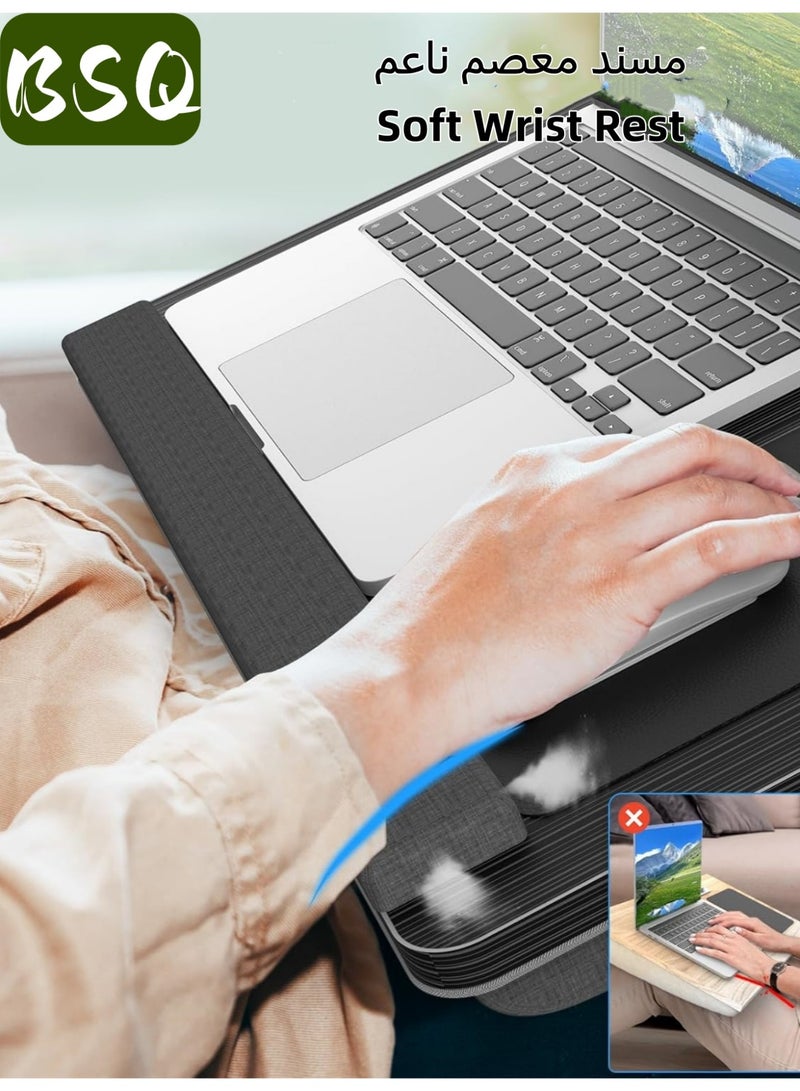 بي إس كيو طاولة حضن | طاولة لابتوب كبيرة محمولة | طاولة مكتب محمولة | طاولة مكتب بجانب السرير | تناسب أجهزة اللابتوب حتى ١٧.٣ بوصة | وسادة ماوس مدمجة ومسند للمعصم | مبطنة | للأجهزة اللوحية والهواتف (أسود) - Image 3