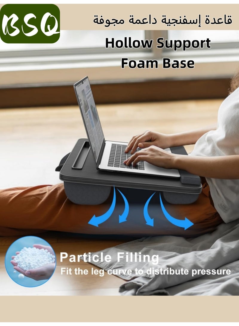 بي إس كيو طاولة حضن | طاولة لابتوب كبيرة محمولة | طاولة مكتب محمولة | طاولة مكتب بجانب السرير | تناسب أجهزة اللابتوب حتى ١٧.٣ بوصة | وسادة ماوس مدمجة ومسند للمعصم | مبطنة | للأجهزة اللوحية والهواتف (أسود) - Image 2