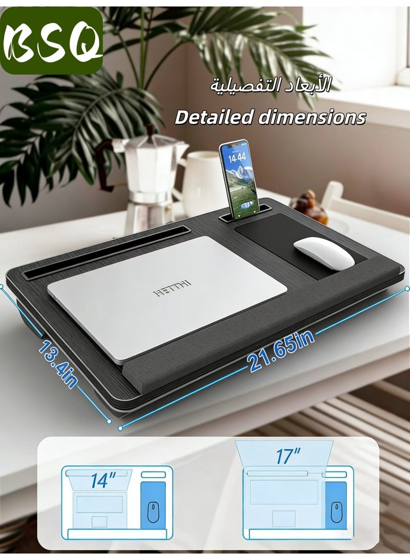 بي إس كيو طاولة حضن | طاولة لابتوب كبيرة محمولة | طاولة مكتب محمولة | طاولة مكتب بجانب السرير | تناسب أجهزة اللابتوب حتى ١٧.٣ بوصة | وسادة ماوس مدمجة ومسند للمعصم | مبطنة | للأجهزة اللوحية والهواتف (أسود) - Image 4